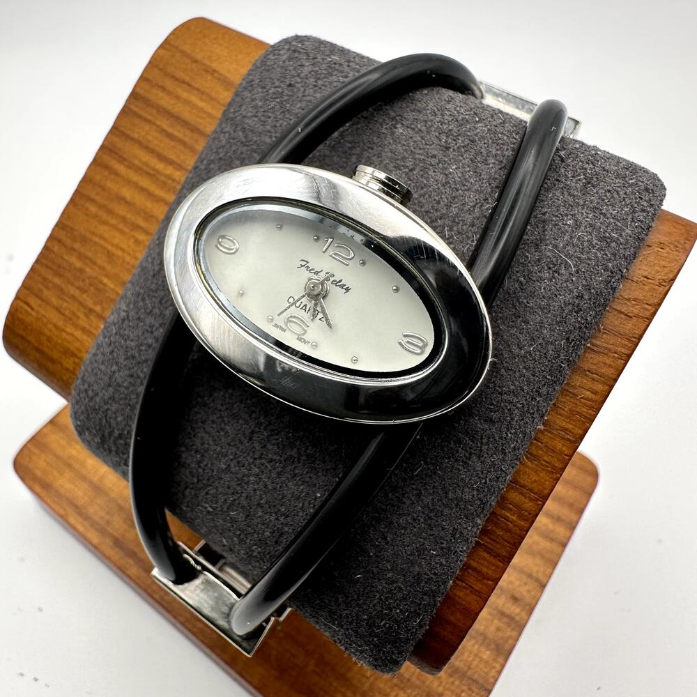 Fred Belay Oval Silver Quartz Watch Black Strap
